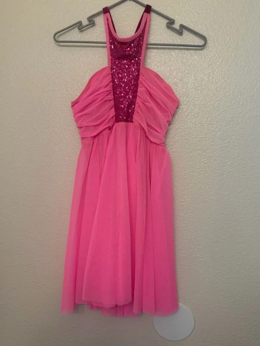 Art Stone Dance Costume hot pink mesh slip dress lyrical 0241 MA-Medium adult